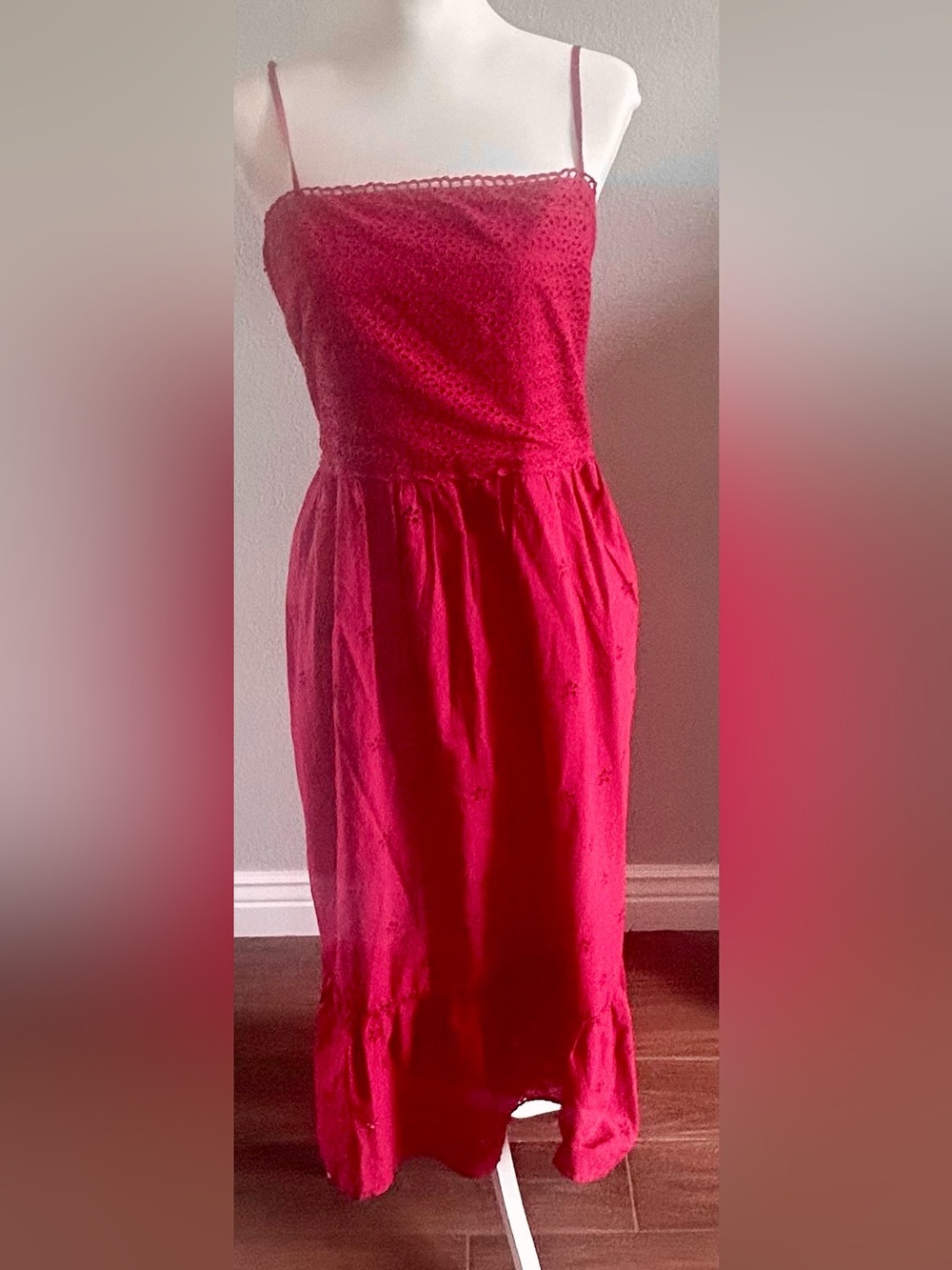 Loft Eyelet Tiered Strappy Midi Dress Size Large
